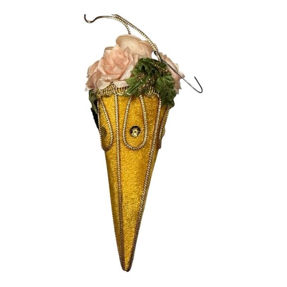 1967 Mr. Christmas Vintage Ornament Gold Velvet Christmas Bell Floral - Picture 3 of 12